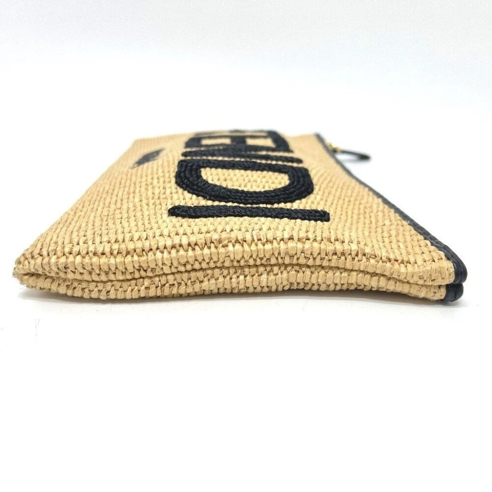 FENDI 8N0149 straw logo Pouch Clutch bag Raffia / Leather Beige/Black - Picture 4 of 15
